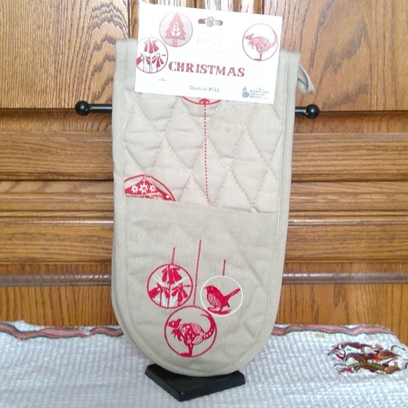 NWT Linen Press Organic Cotton Christmas Double Mitt - Picture 2 of 5